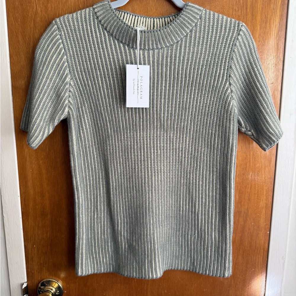 Polagram Ribbed Knit Sweater in Gray and Cream